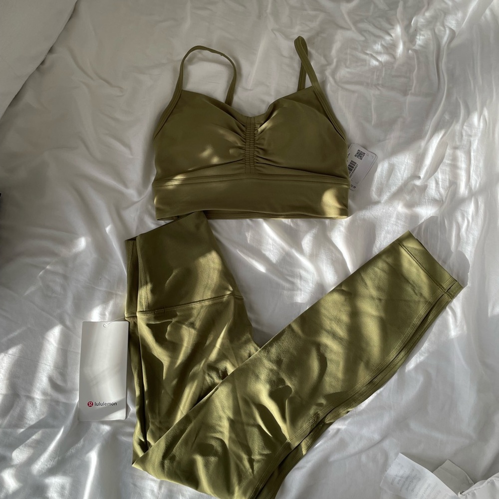 Lululemon Bronze Green Align and Scrunch Bra Set NWT